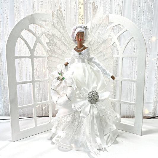 All White Black Christmas Angel Mantle Sized Home Decor, 22 Inch African American Angel "GLORY" One of a kind Handmade Gift Angel For Her