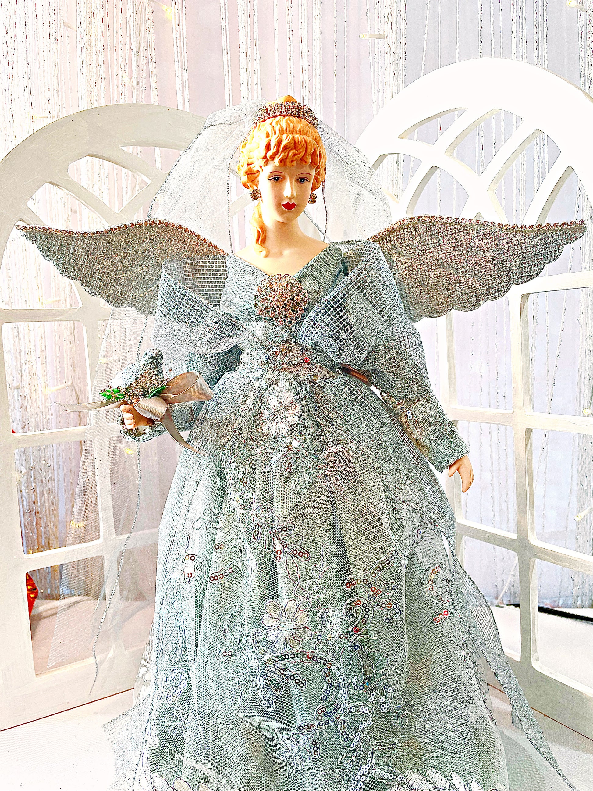 18 inch tall Blonde Angel dressed in Silver